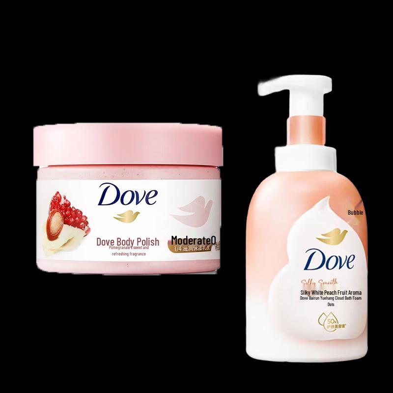 Dove White Peach Bath Foam & Pomegranate Body Scrub Set