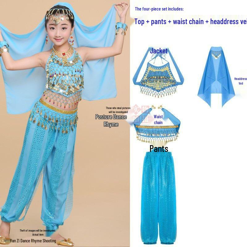 Children s Xinjiang Belly Dance Costume Ethnic Performance Outfit for Girls XL: 131-140cm