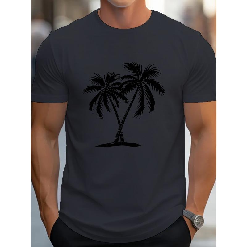 Palm Trees Vector Men's Casual Grew Neck Short Sleeve T-Shirt for Summer, PLUS SIZE