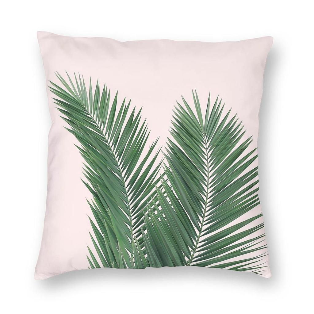 Palm Leaves Tropical Leaves Pink Square Pillowcase Polyester Linen Velvet Pattern Zip Decorative Pillow Case Bed Cushion Case