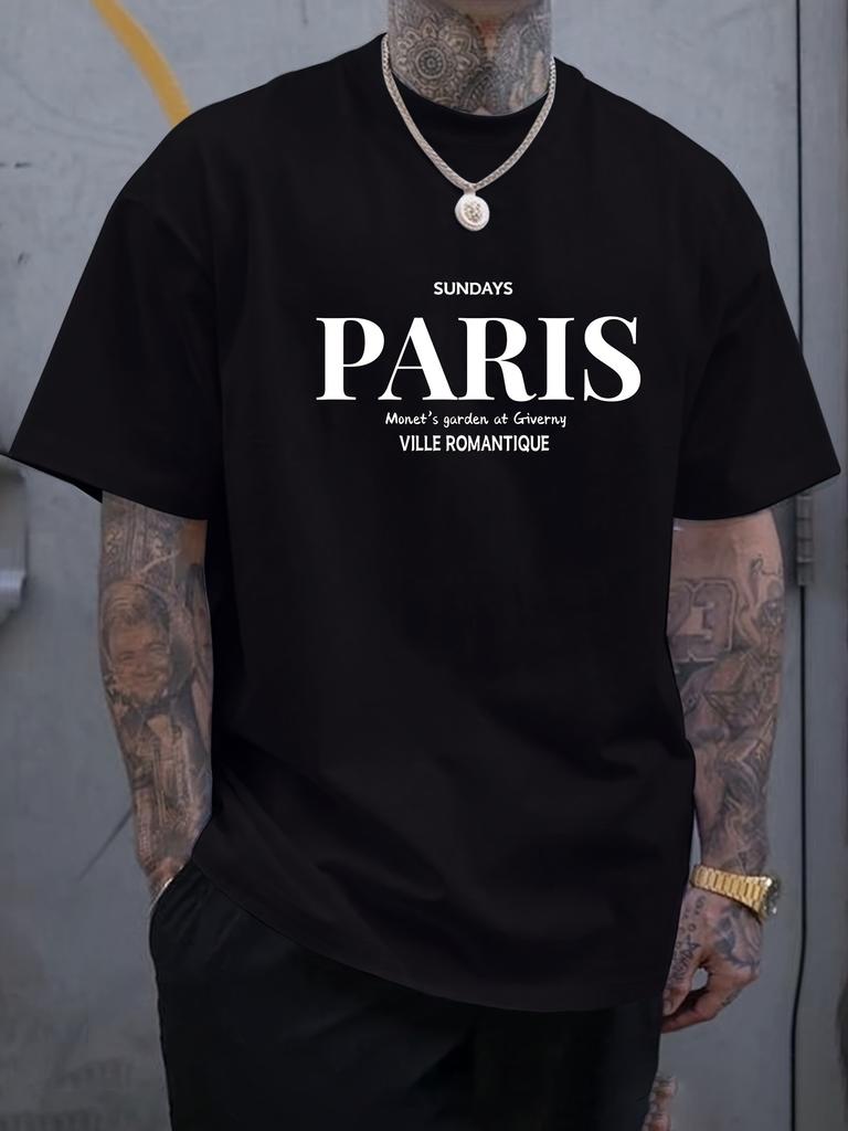 Paris Paris Print T-Shirt Men Short Sleeve Casual Street Top Summer Men's T Shirts  Breathable Comfortable Crew Neck Tee Clothes