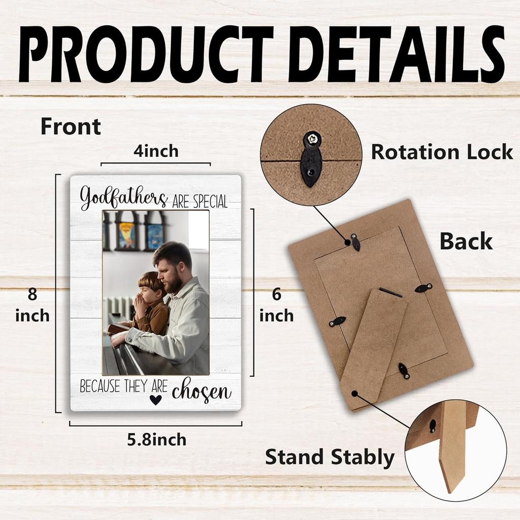 Godfather Gifts Picture Frame, God Father Gifts for Men, Appreciation Photo Frame 4X6, Godfathers Are Special Because They Are Chosen Wooden Photo