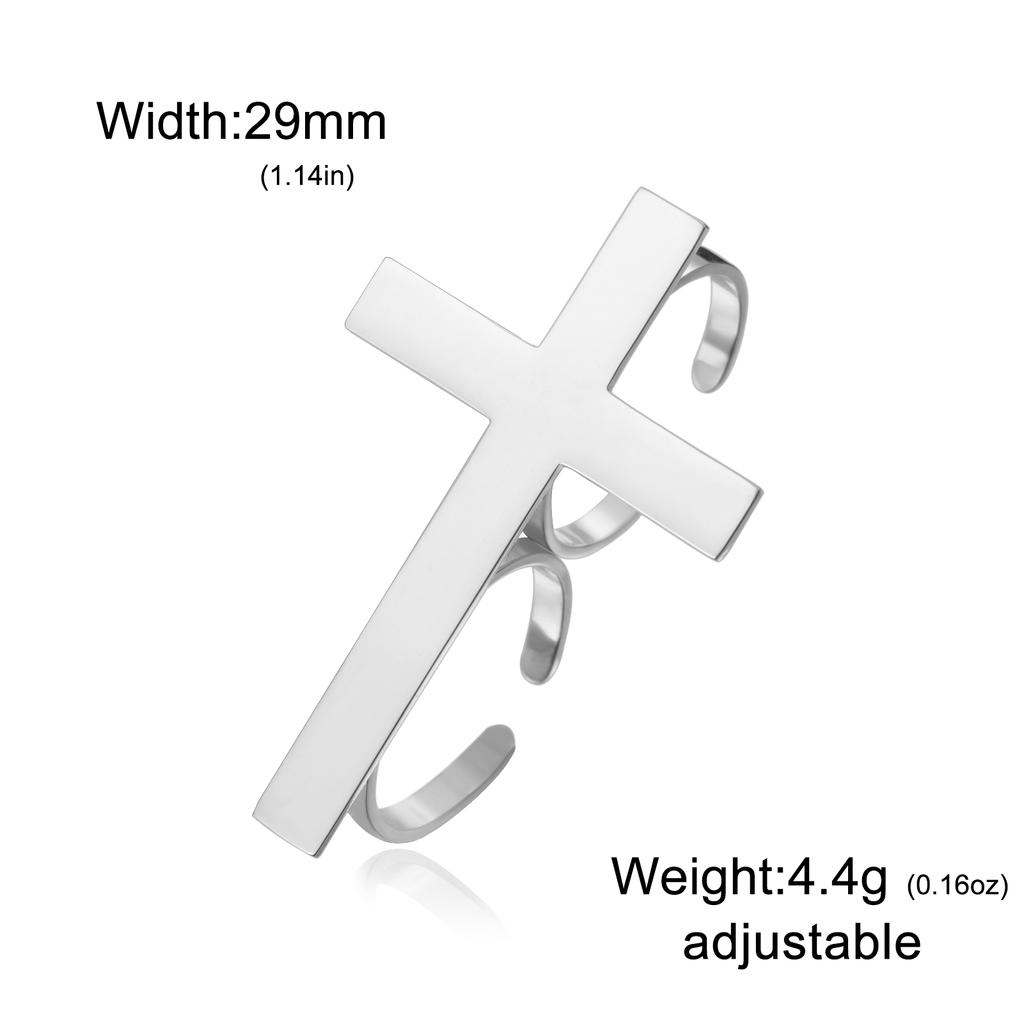 Jeshayuan Two Finger Cross Ring For Men Vintage Big Cross Open Ring Trendy Gothic Gold Silver Color Finger Christian Rings