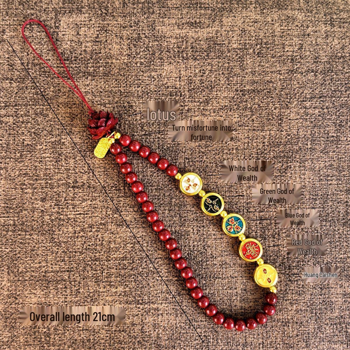 

Cinnabar Five Gods Wealth-Attracting Phone Chain: Red Cinnabar Lanyard Pendant for Men and Women