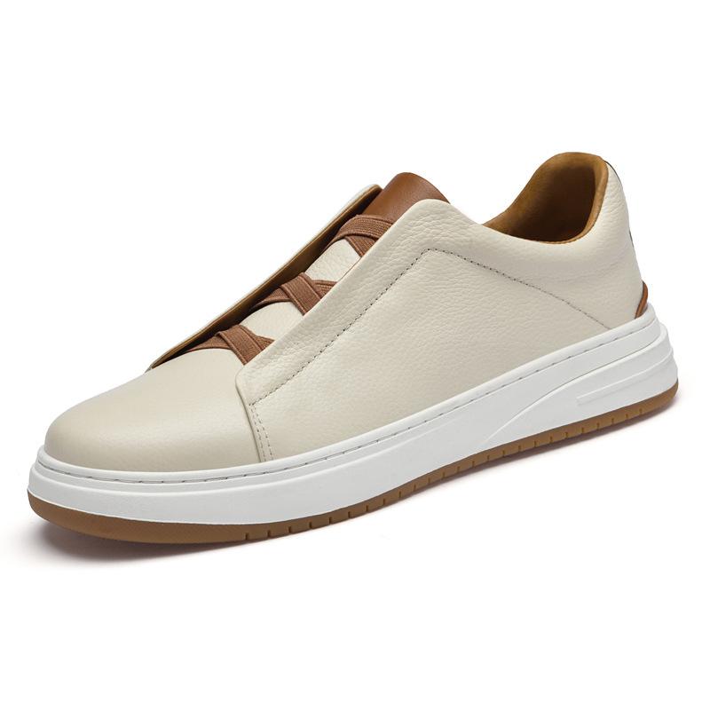 Casual foot cover first layer cowhide board shoes men's free shoelaces business leisure one pedal