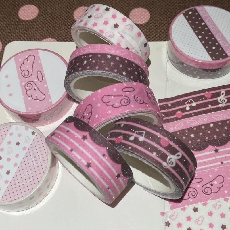 Sweet Pink Brown Strawberry Tape Flash Sand Hand Account Decorative Tape Collage Planner Diy School Stationary Sticker Gift