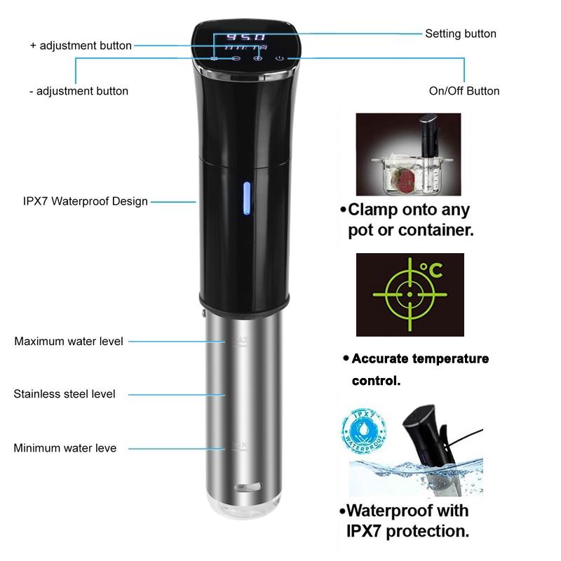 1800W Stainless Steel Vacuum Slow Sous Vide Food Cooker 1800W Powerful Immersion Circulator LCD Digital Timer Display
