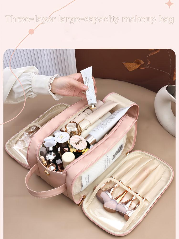1PC Autumn and Winter New Portable Multi-functional Three-layer Large-capacity Travel Double-zipper Storage Bag and Makeup Bag