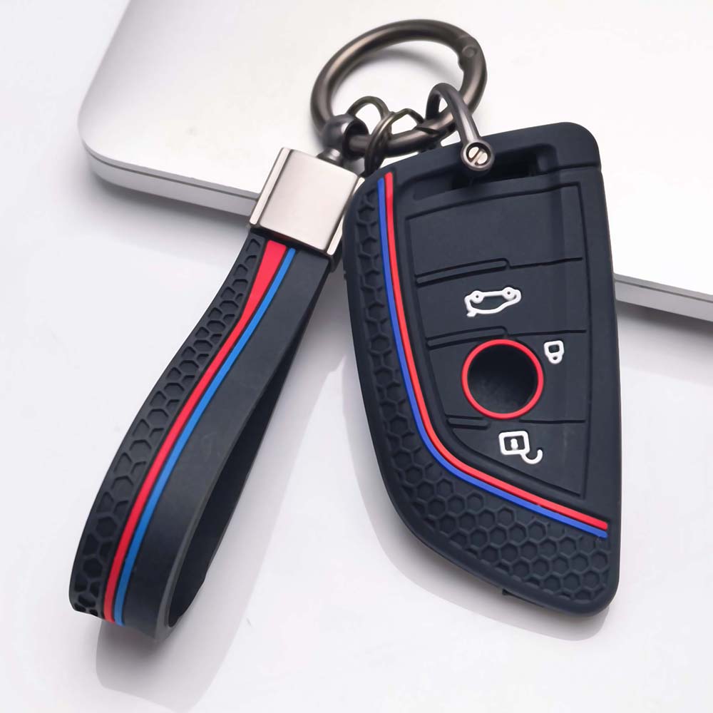 Silicone Car Key Case Cover with Keychain Compatible for BMW X1 X2 X3 X4 X5 X6 X7 1 2 3 4 5 6 7 Series G20 G30 G11 F15 F16 F48