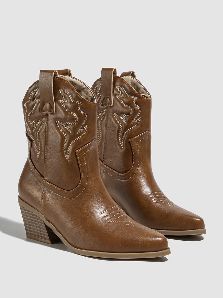 Winter Short Women's Boots High Heels Western Boots Embroidered Thread Thickened Thick Heel Platform Boots Women Shoes