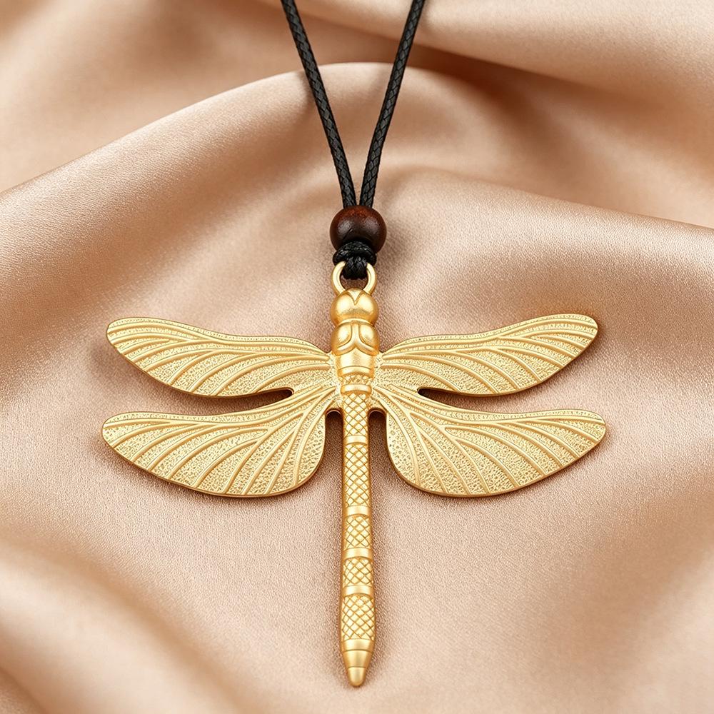 Retro Matte Gold Irregular Round Pendant Necklace with Leather Cord