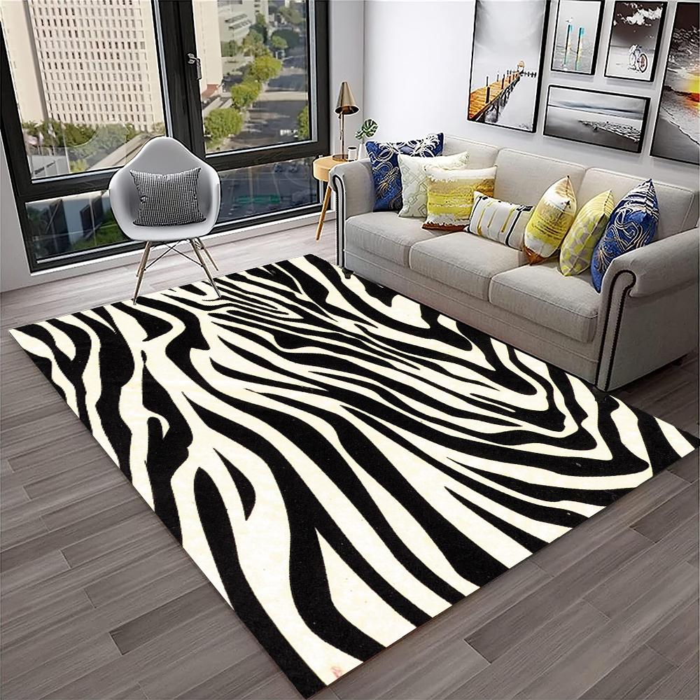 3D Renkli Zebra Çizgi Desen Halı Kilim Ev Oturma Odası Yatak Odası Kanepe Kapı Paspası Dekor, Çocuk Oyun Alanı Halı Kaymaz Zemin Paspası