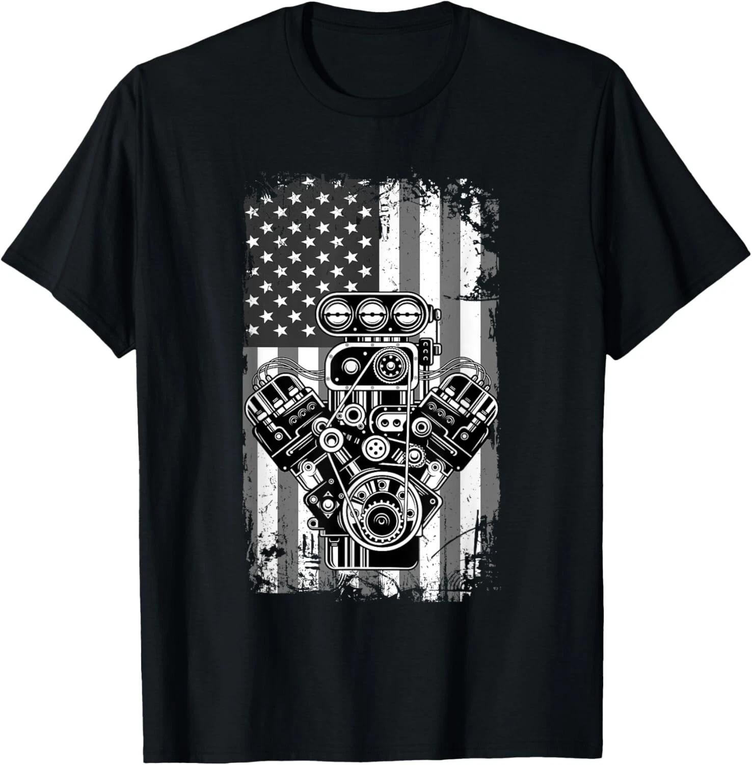 Vintage Muscle Car Piston American Flag Funny Mechanic Gifts Gift Unisex T-Shirt XL
