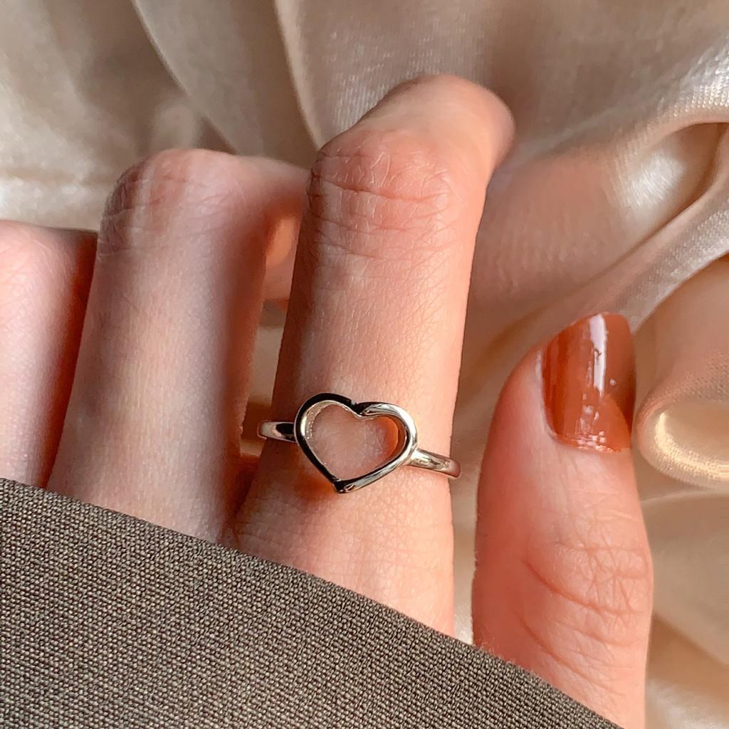 

925 Sterling Elegant Silver Hollow Heart Ring For Women Trendy Retro Style Perfect Gifts For J2159