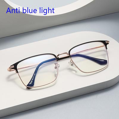 Plain Metal Full Rim Glasses Men Rectangle Prescription Eyeglass Frames Anti Blue Light Optical Lenses
