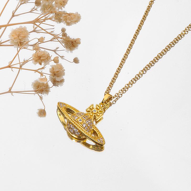Chic Non-Fading Titanium Steel Necklace for Women with Unique Design and Sparkling Copper Pendant