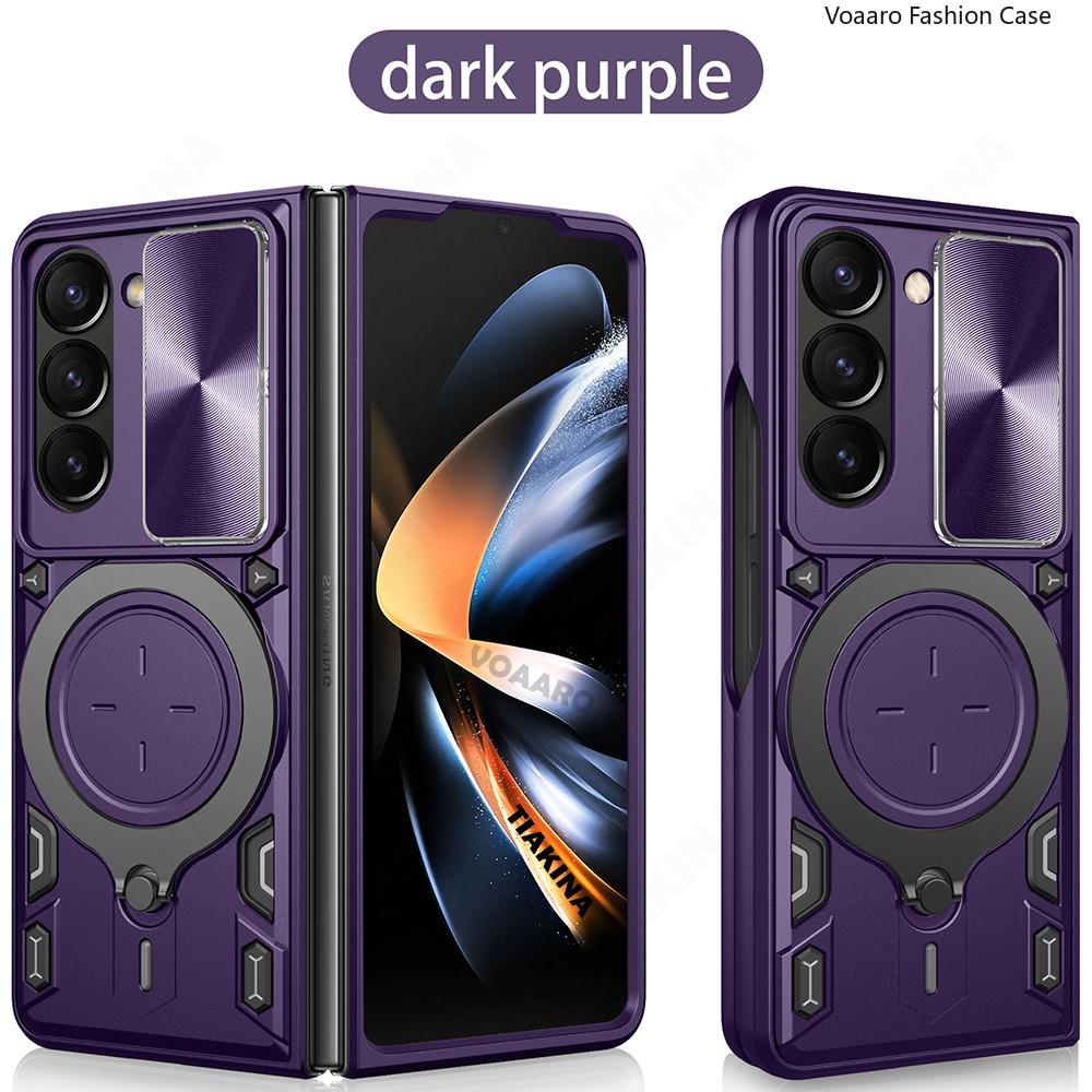 Slide Lens Funda for Samsung Galaxy Z Fold 7 Armor Case for Samsung Z Fold 7 6 5 4 Case Rotate Magnetic Ring Stand Holder Cover