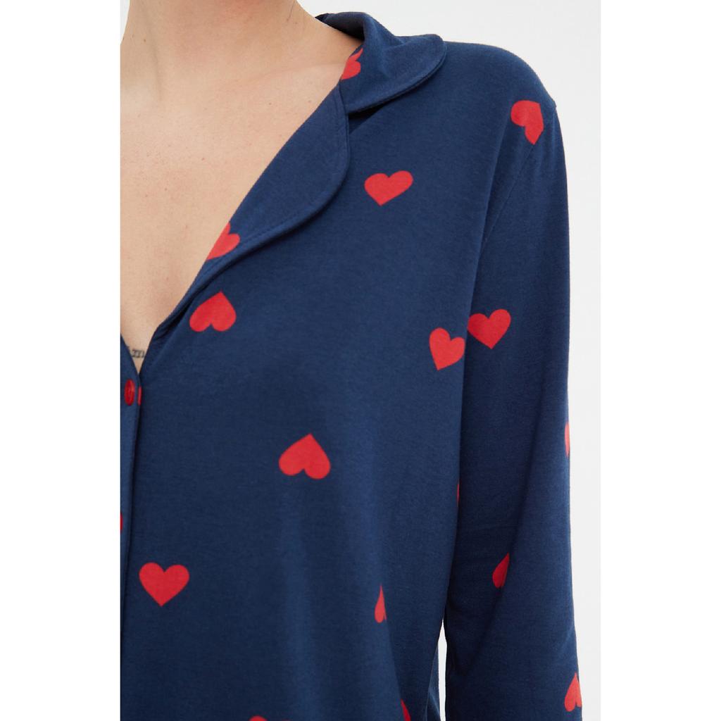 Set pijama tricotată cu imprimeu inimă bleumarin Thmaw21pt0548