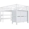 Children's bed 90x200 metal loft bed with storage, wide stairs, rounded corners, drawers and shelves for space-saving organization in the room, white