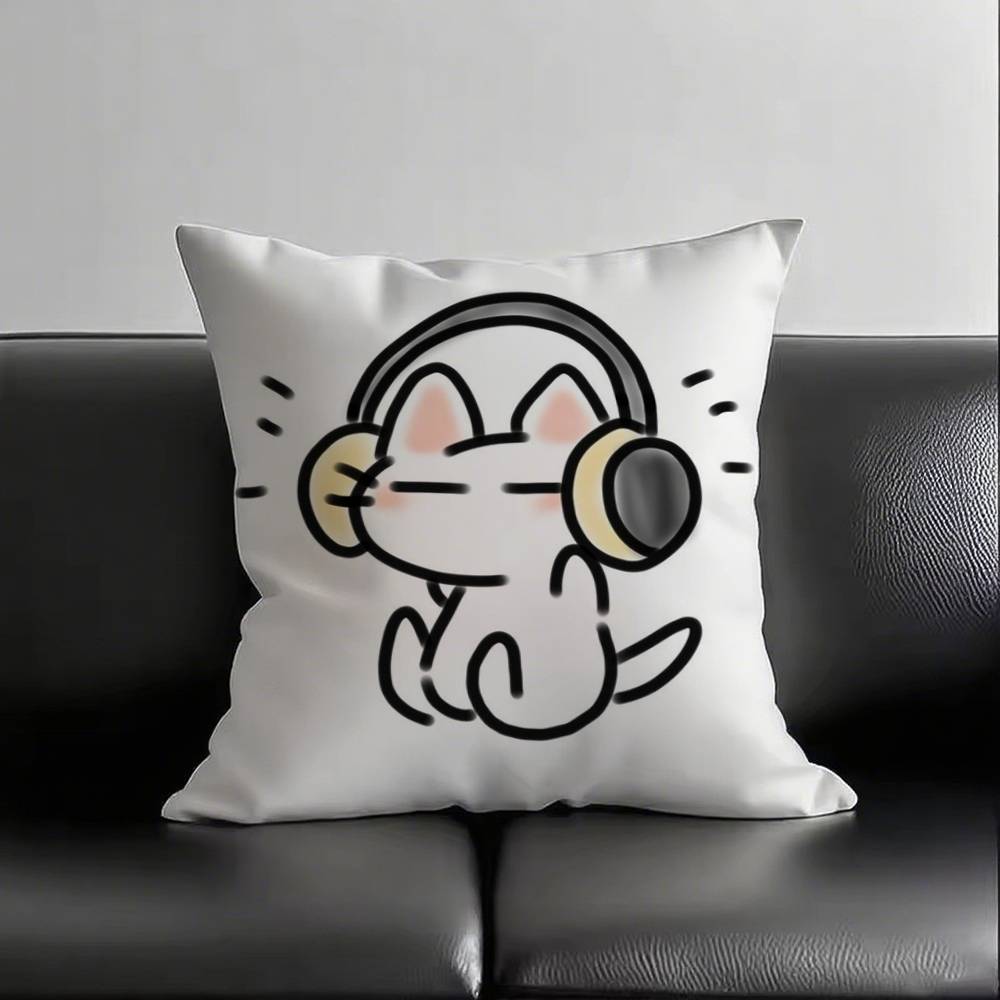 

1pc Kitten With Headphones Pillow Case Square Bedroom Sofa Leisure Comfort Cushion Car Living Room Home Decoration 16x16Inch