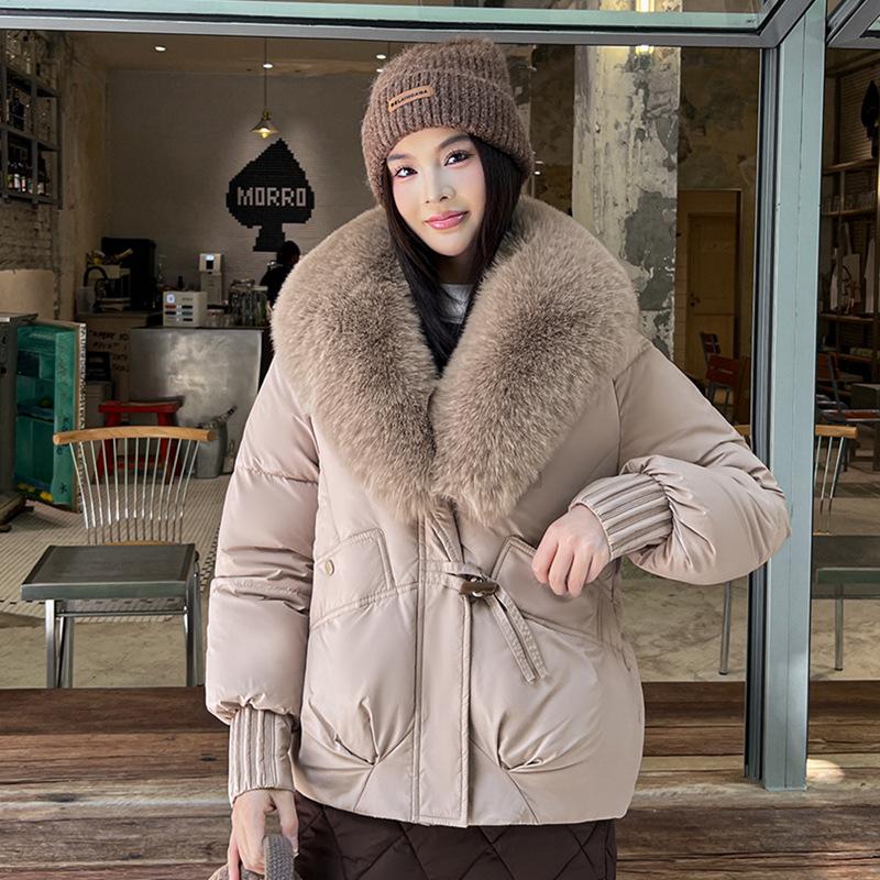 Down Cotton-padded Clothes Women's Winter New Big Fur Collar Design Bread Clothes Cotton-padded Jacket
