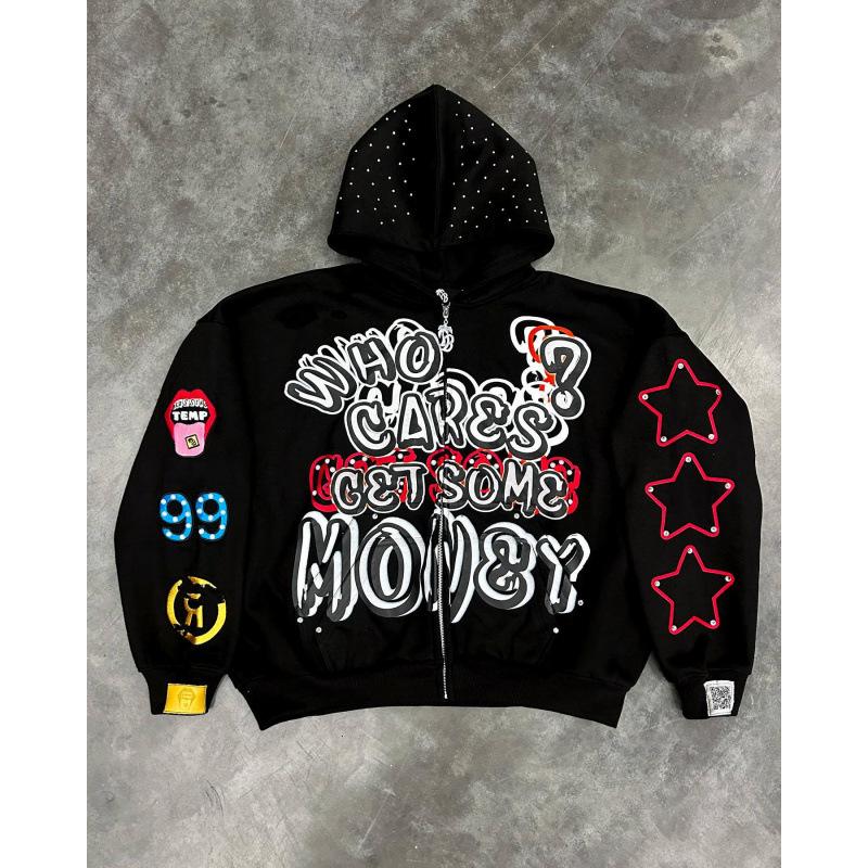 2026 Popular Hip Hop Casual 3D Printing Long Sleeve Zipper Hooded American Sweater High Street Personality Dark Man