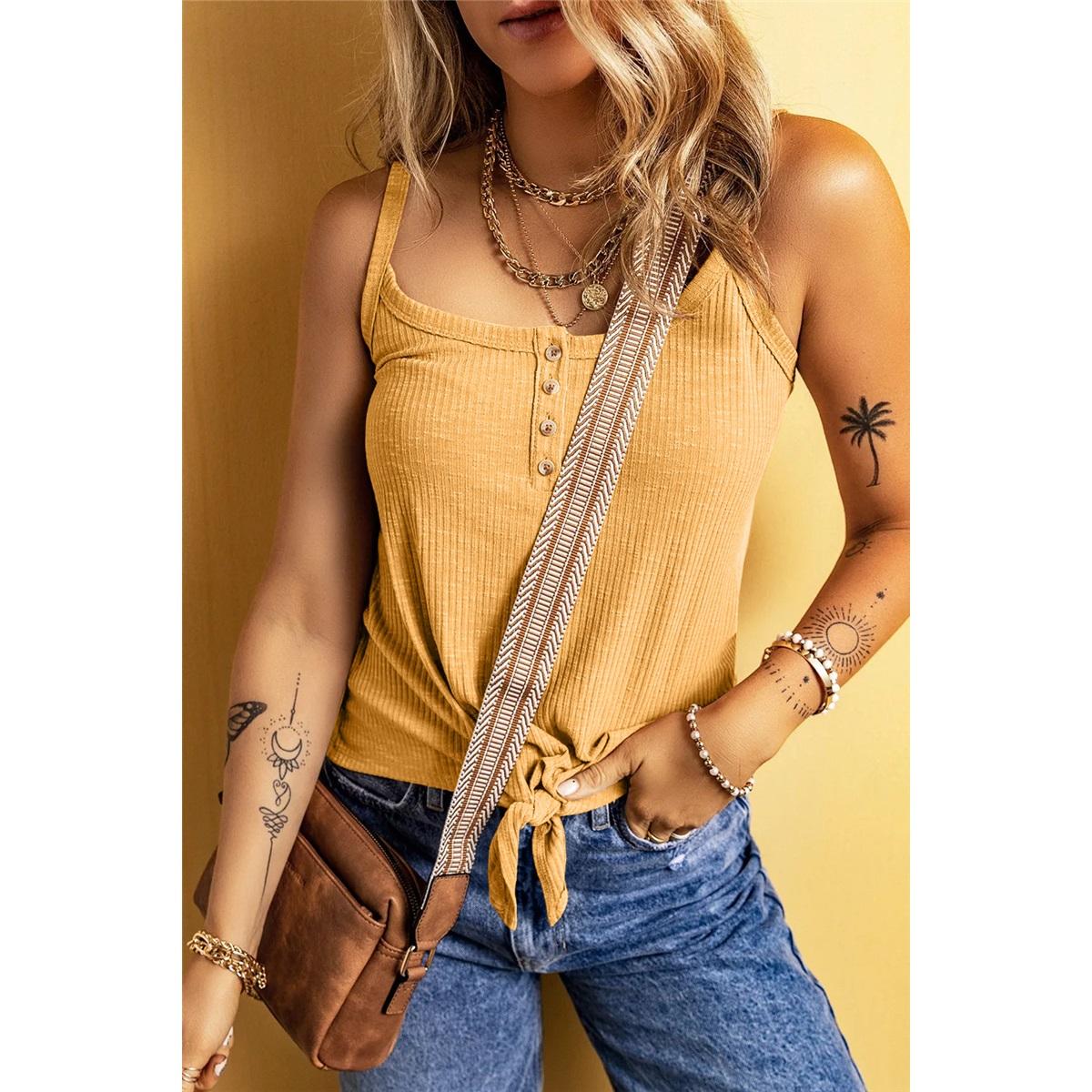 Women s Plus Size Vest Solid Color Button U-shaped Suspender Vest S жёлтый