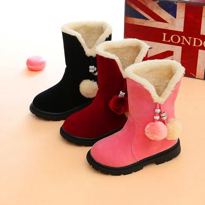 Children Shoe Autumn Winter Girl Long Tube Boots Parent-child Style Warm Wool Ball Children Cotton Boot for Kid Girl Snow Boots