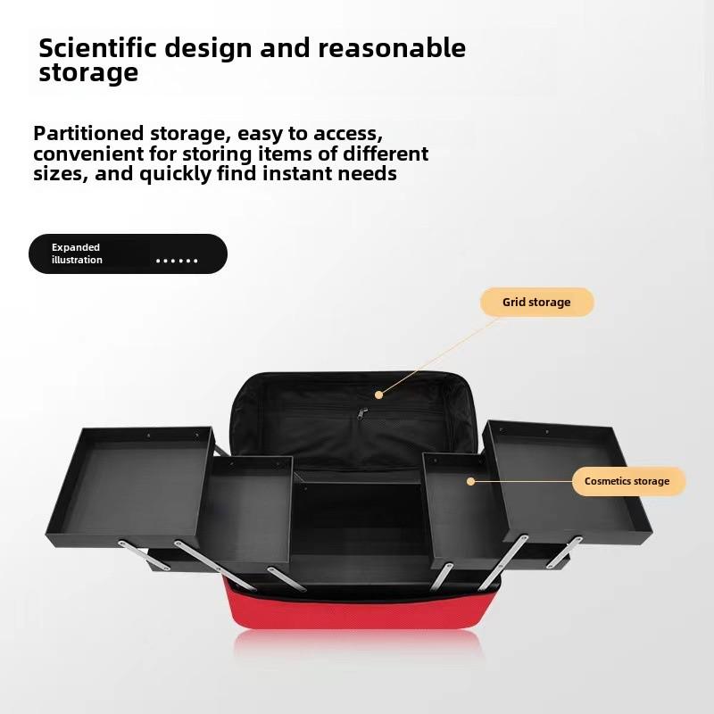 Large Capacity Multifunctional Cosmetic Box with Double-Opening Oxford Cloth for Makeup, Nail Art, and Embroidery Tools