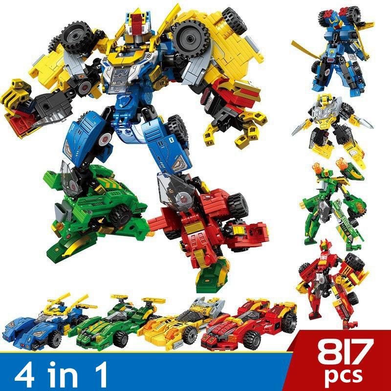 Transformation 6 In 1 City Police Dinosaur Mecha Deformation City Guard Robot Enlighten Block Set Kids Educational Building