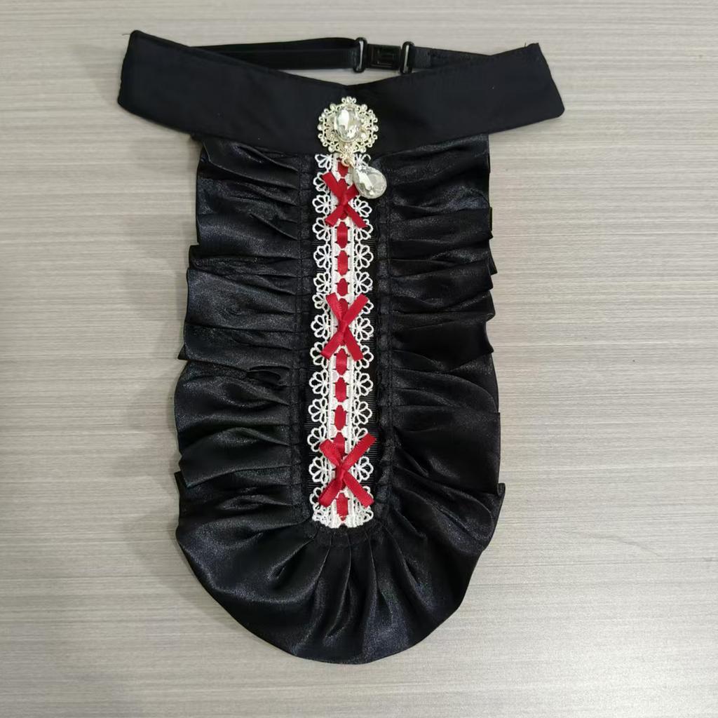 Victorians Colonial Ruffle Satins Jabot False Collar Crystal Necktie Medieval Costume Shirt Front Detachable Neck Collar