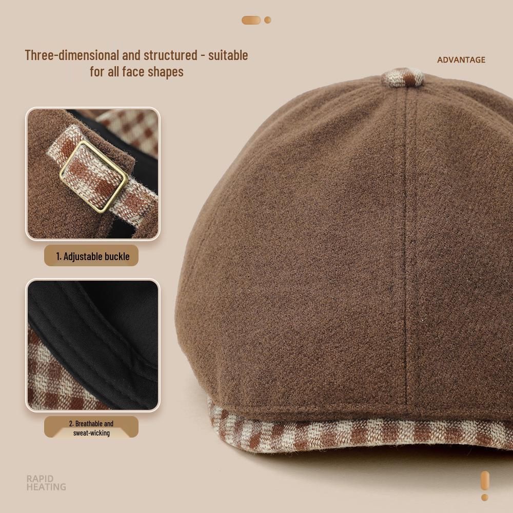 Artistic Japanese Retro Brown Newsboy Cap for Women with Large Head Circumference; Versatile, Face-Slimming, Trendy Wear.