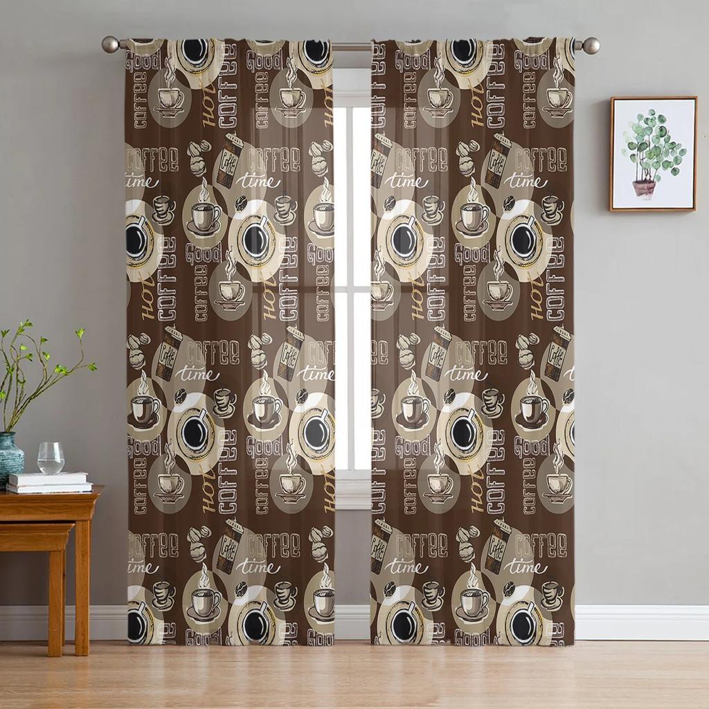 Afternoon Tea Cake Dessert White Curtain Living Room Home Kitchen Bedroom Window Decor Chiffon Tulle Voile Curtains With Light Filtering Polyester