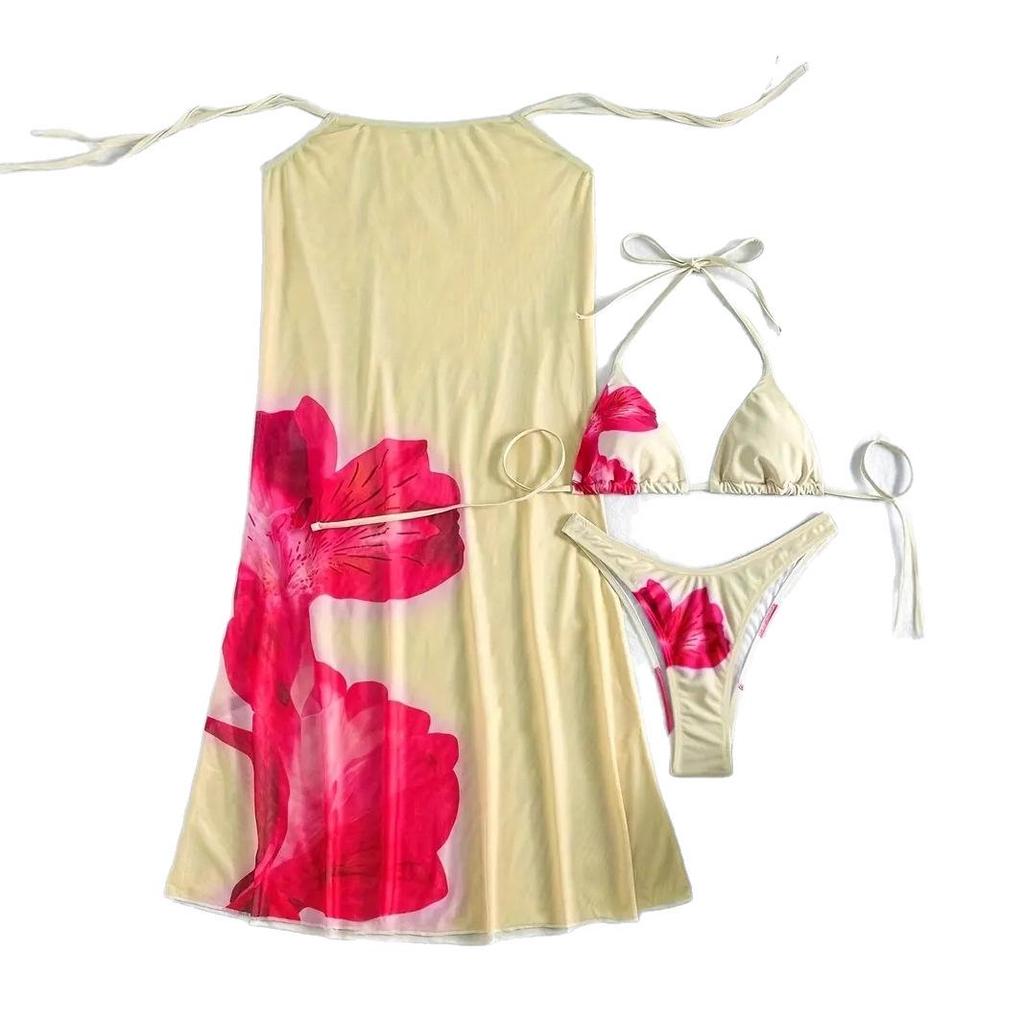 2025 Europäischer & Amerikanischer Print Rückenfreier Neckholder Bikini - Sexy Split Urlaubsbademode für Damen