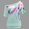 Luxurious Off The Shoulder Floral Print Short Sleeve Women's T-shirts Top Plus Size