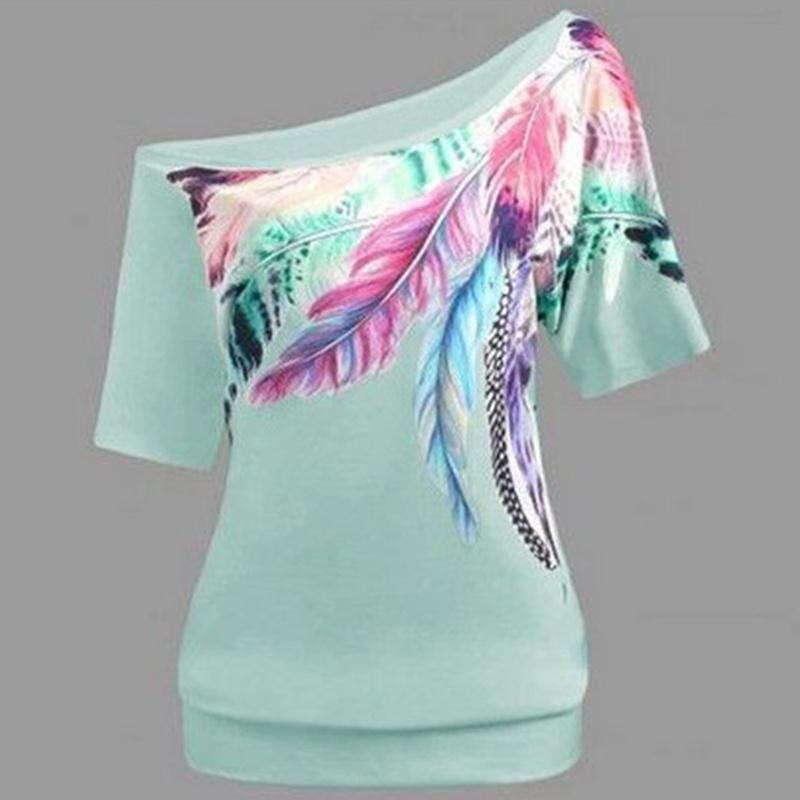 Luxurious Off The Shoulder Floral Print Short Sleeve Women's T-shirts Top Plus Size