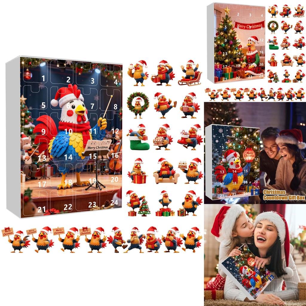 Christmas Countdown Box With Chicken Shaped Acrylic Tree Ornaments For Holiday Decor