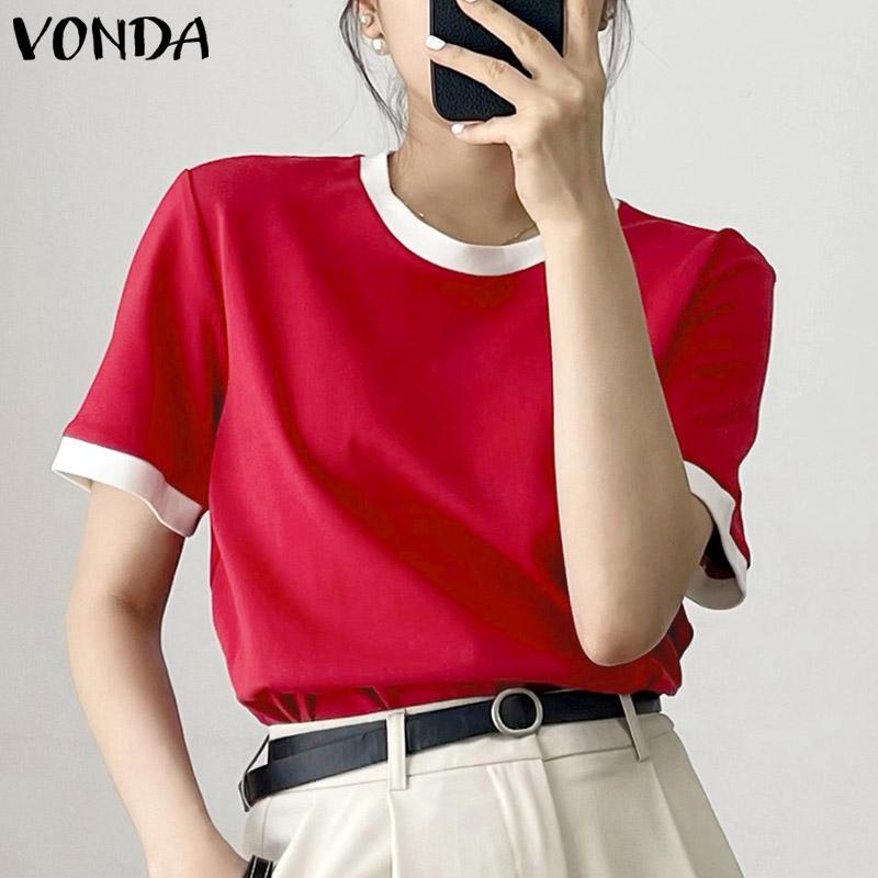 

Летние женские топы с короткими рукавами Vonda Splicing Color