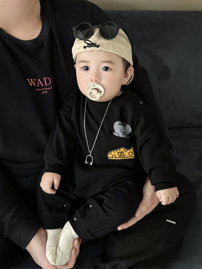 Infant & Toddler Bear Pocket Onesie Romper, Combed Cotton, Soft, Trendy Sweatshirt Style, 0-2 Years