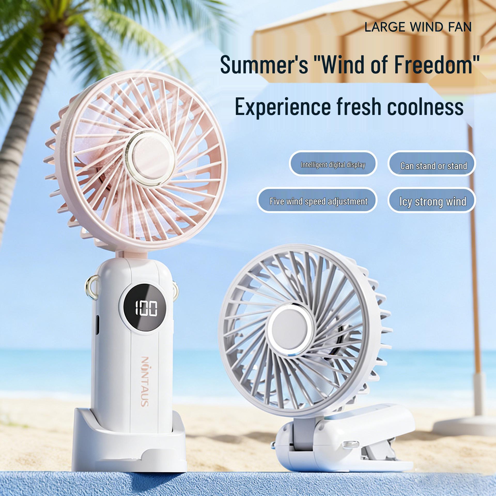 Kim Jong Compact Foldable USB Rechargeable Handheld Mini Fan for Dorm, Home, or Desktop Silver White - Foldable/Neck Hanging/Desktop Stand