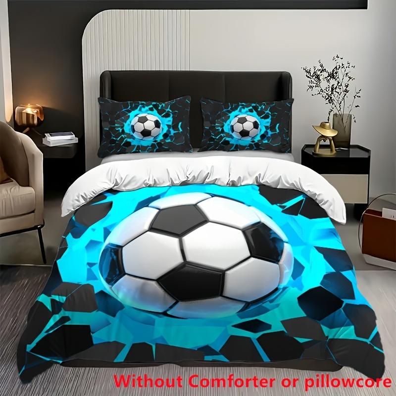 2/3pcs 3D Football Print Duvet Cover Set (1 Duvet Cover And 1/2 Pillowcases, Without Core), Soft Comfortable Sports Theme Bedding for All Se