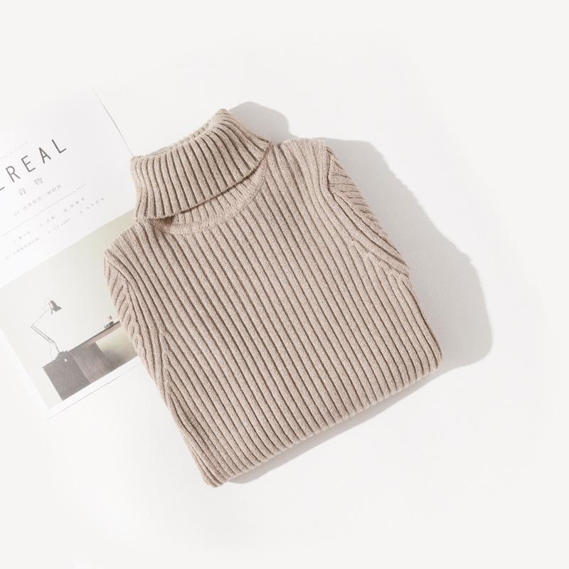 Dětský svetr pletený z jádrové příze v korejském stylu s vysokým límcem - podzimní/zimní pulovr pro střední a velké děti