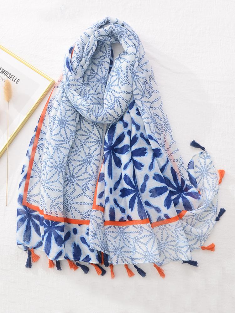 Cotton Linen Women Silk Scarf Floral Print Tassel Beach Shawl Femme Mujer Pareo Muffler Bufandas Stoles Hijab Bandana Summer