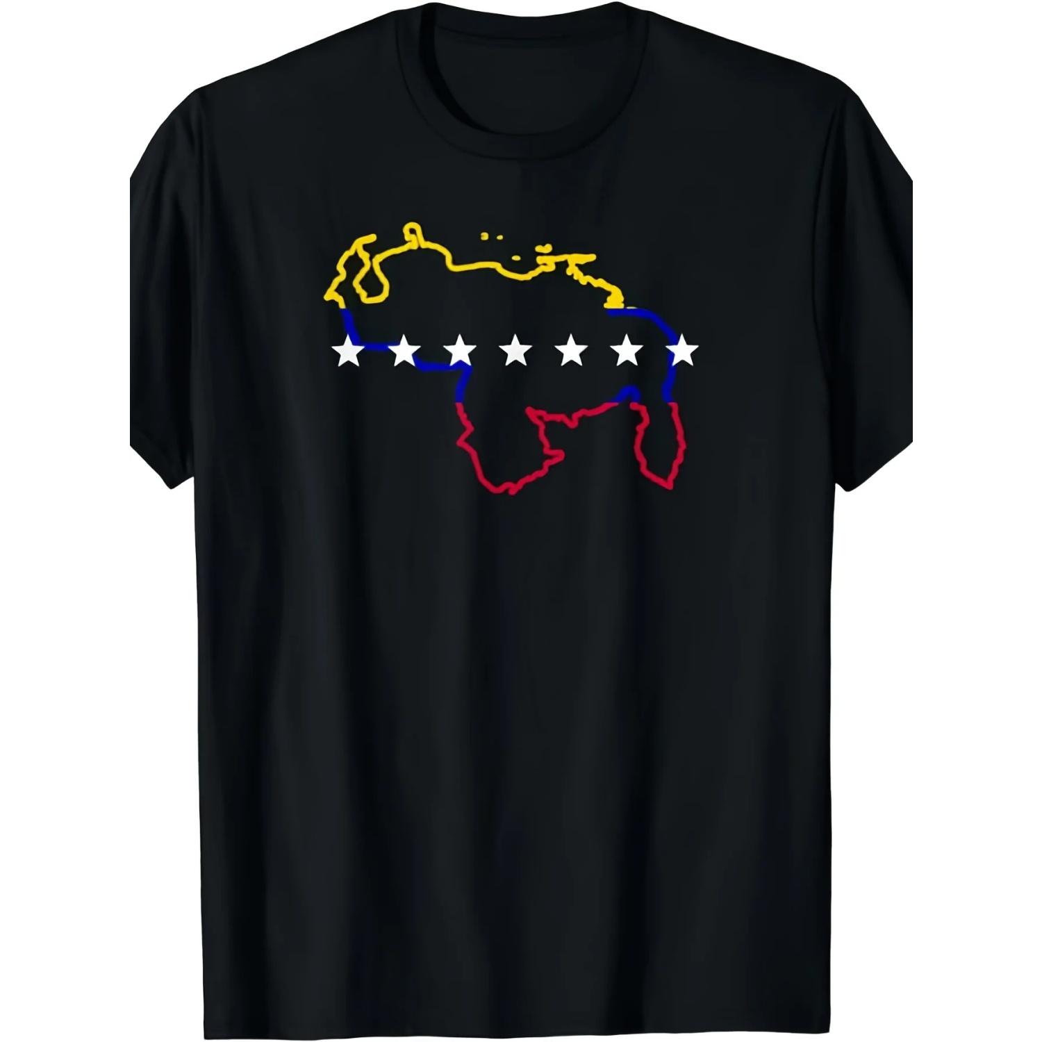 

Venezuela Map 7-Star Flag T-Shirt Pure Cotton Retro Venezuelan National Pride Design Casual Round Neck Tee XXXXXL чорний