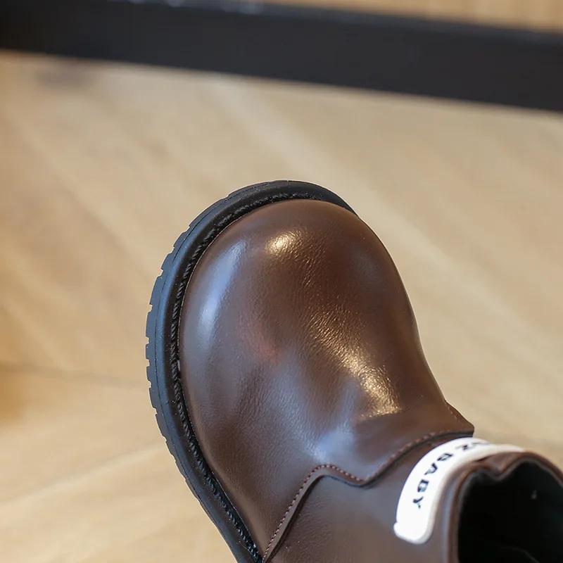 2024 Children Leather Shoes for Girls Autumn Winter New Fashion British Style Soft Bottom Anti-slippery Versatile Short Boots