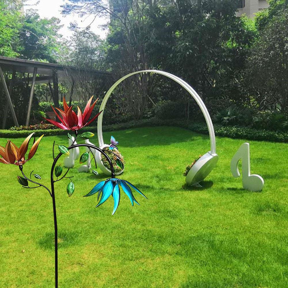 Metal Wrought Iron Sunflower Colored Windmill Practical Windmill Outdoor Colored Decorative Crafts Terrace Garden U8Y3