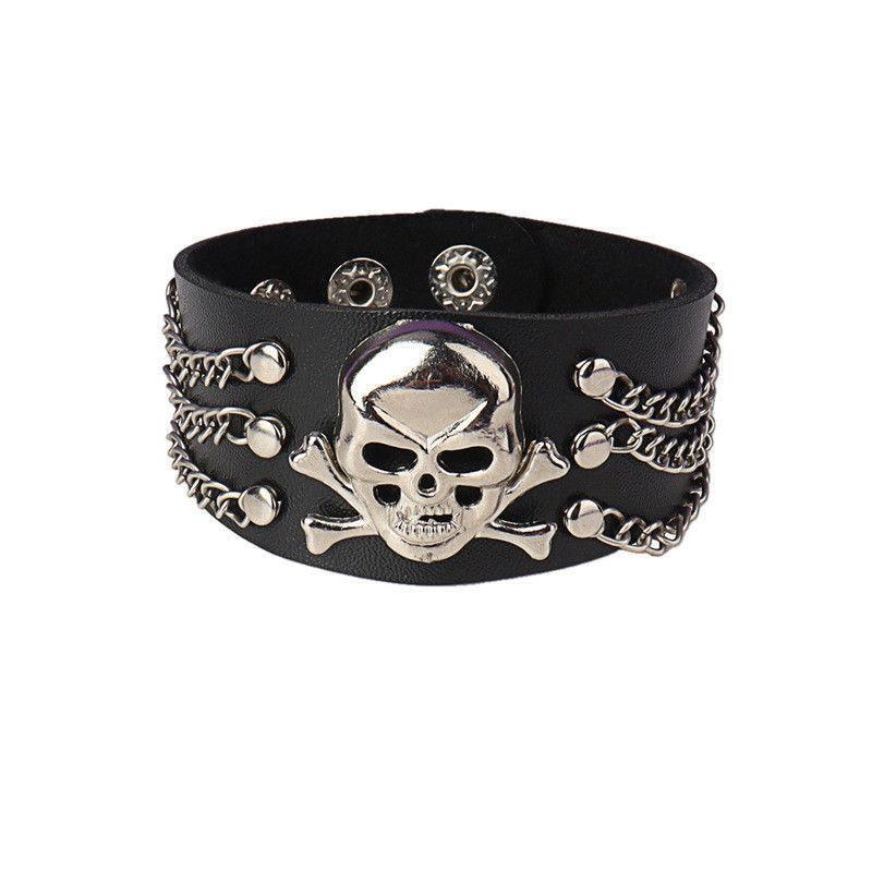 1Pc Fashion Punk Gothic Skull Rivets Dark Vintage Couple Leather PU Bracelet Couple Bracelet Bracelet