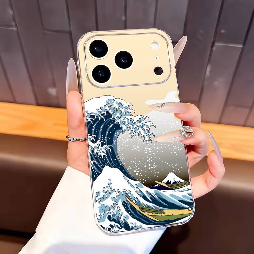 Great Wave Off K-Kanagawa Phone Case For iPhone17,16,15,14,13,12,11 Plus,Pro Max Soft Transparent Cover