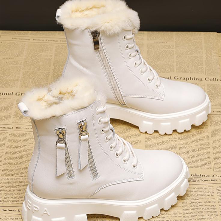 

Женские зимние ботинки на толстой платформе с застежкой-молнией, теплые ботильоны на шнуровке с меховой подкладкой, удобные нескользящие ботинки для ходьбы, обувь для женщин 40 бежевый