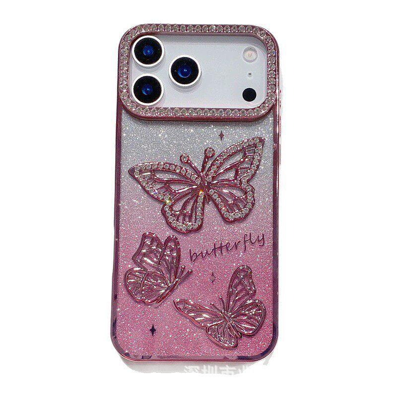 3D Shining Rhinestone Butterfly Case for iPhone 17 Pro Max Electroplated Glitter Protective Cover
